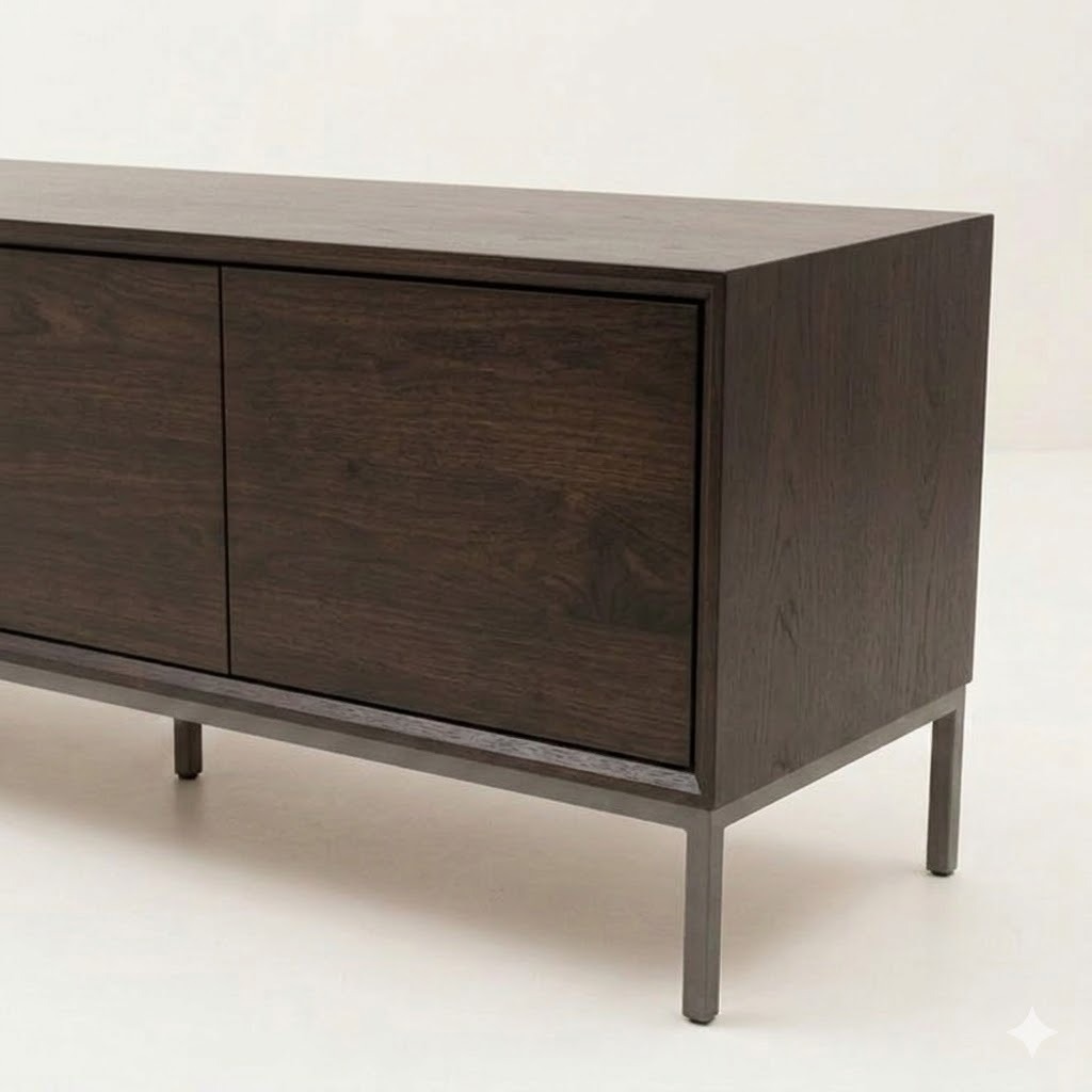 Möbelfolie Holz Dunkel auf einem Sideboard, digital erzeugte Darstellung