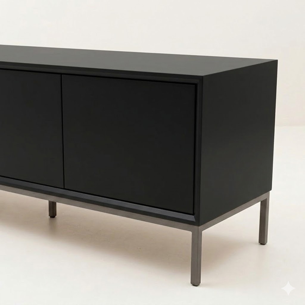 Möbelfolie Schwarz matt auf einem Sideboard, digital erzeugte Darstellung