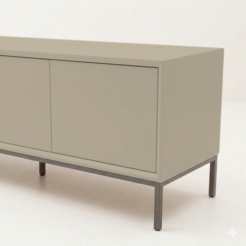 Möbelfolie Sand auf einem Sideboard, digital erzeugte Darstellung