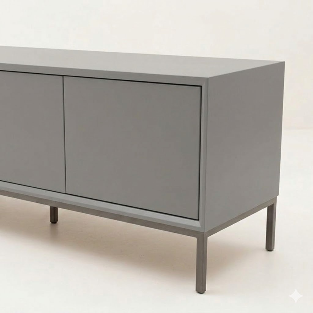 Möbelfolie Mittelgrau auf einem Sideboard, digital erzeugte Darstellung