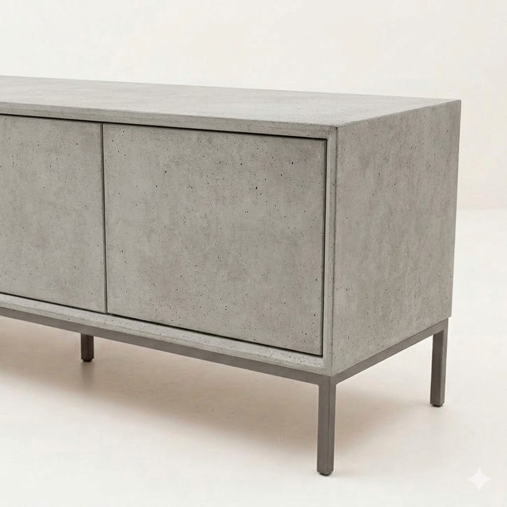 Möbelfolie Betonoptik auf einem Sideboard, digital erzeugte Darstellung